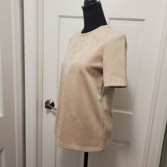 Zara Light Beige Faux Suede S/S Shirt Backside Exposed Center Zip Close Small - Picture 6 of 10